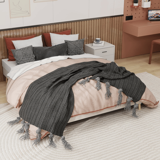 Estrutura de cama 160x200 cm - minimalista veludo holandês, base baixa - bege