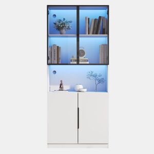 Vitrine 80x30x200 cm - Moderna minimalista com LED, prateleiras ajustáveis - Branco