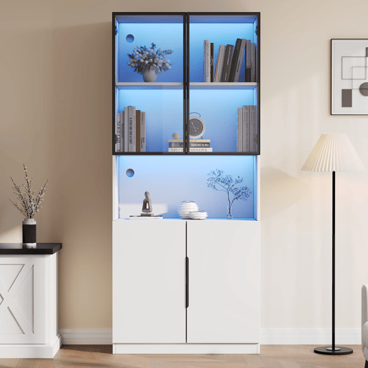 Vitrine 80x30x200 cm - Moderna minimalista com LED, prateleiras ajustáveis - Branco