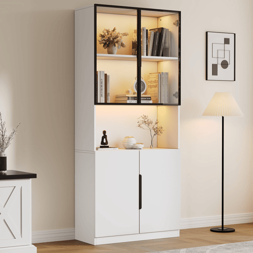 Vitrine 80x30x200 cm - Moderna minimalista com LED, prateleiras ajustáveis - Branco