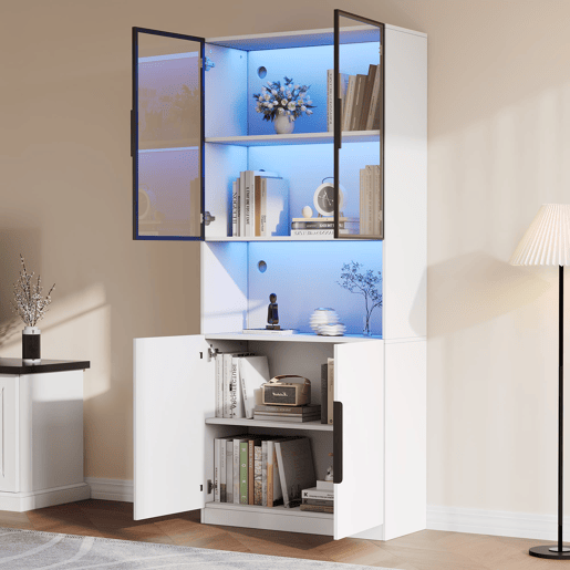 Vitrine 80x30x200 cm - Moderna minimalista com LED, prateleiras ajustáveis - Branco