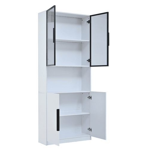 Vitrine 80x30x200 cm - Moderna minimalista com LED, prateleiras ajustáveis - Branco