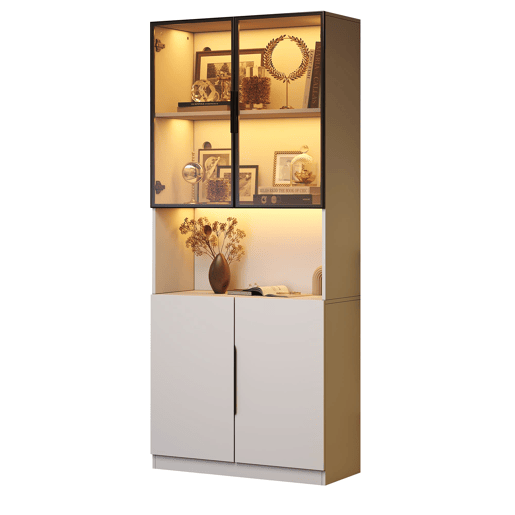 Vitrine 80x30x200 cm - Moderna minimalista com LED, prateleiras ajustáveis - Branco