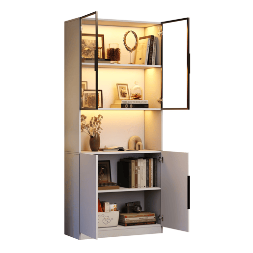 Vitrine 80x30x200 cm - Moderna minimalista com LED, prateleiras ajustáveis - Branco