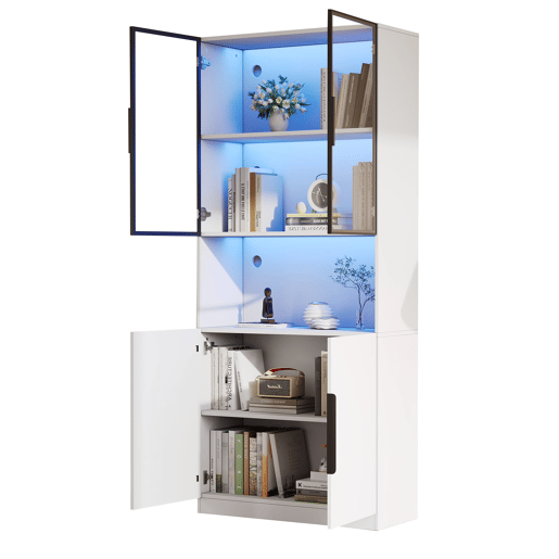Vitrine 80x30x200 cm - Moderna minimalista com LED, prateleiras ajustáveis - Branco