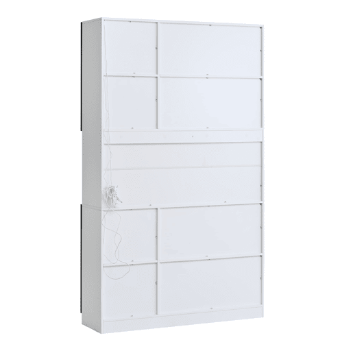 Vitrine 120x34x200 cm - 6 portas, LED, área aberta, multifuncional - Branco