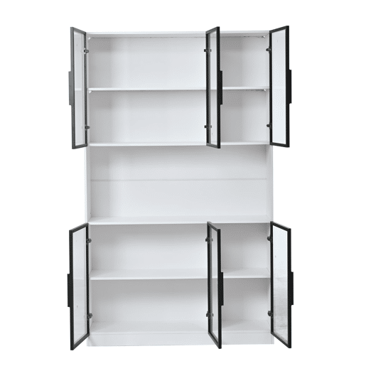 Vitrine 120x34x200 cm - 6 portas, LED, área aberta, multifuncional - Branco