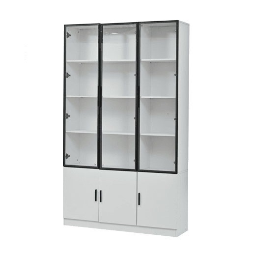 Vitrine 120x32x200 cm - 6 portas, vidro com LED, móvel multifuncional - Branco