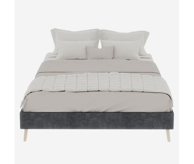 Cama minimalista moderna 140x200 - baja, terciopelo holandés, sin canapé ni cabecero - gris