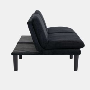 Sofá reclinável de 2 lugares - encosto ajustável a 106-140-180°, pés em plástico preto, estofo tipo veludo canelado, estrutura em madeira - preto
