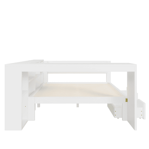 Cama plataforma 140x200 - com arrumação, gavetas, estação de carregamento e LED - Branco