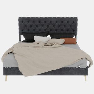 Cama minimalista moderna e suave 140x200 - cabeceira confortável, base baixa - cinzenta