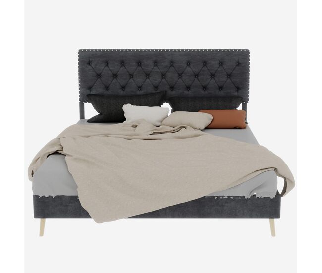 Cama suave minimalista moderna 140x200 - cabecero cómodo, base baja - gris