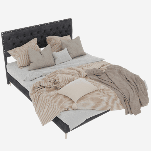 Cama minimalista moderna e suave 140x200 - cabeceira confortável, base baixa - cinzenta