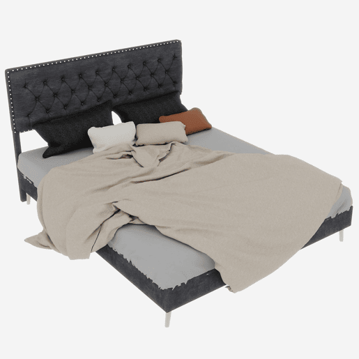 Cama minimalista moderna e suave 140x200 - cabeceira confortável, base baixa - cinzenta