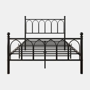 Cama metálica 120x200 - Cabeceira e pés vintage, LED, USB, arrumação, aço - Preto