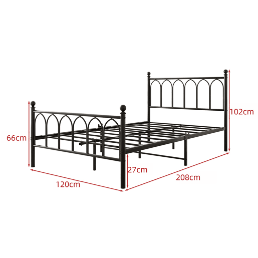 Cama metálica 120x200 - Cabeceira e pés vintage, LED, USB, arrumação, aço - Preto