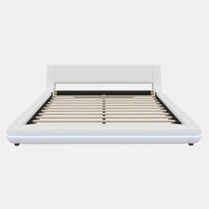 Cama baixa 160x200 cm - PU, LED ambiente, design moderno - Branco