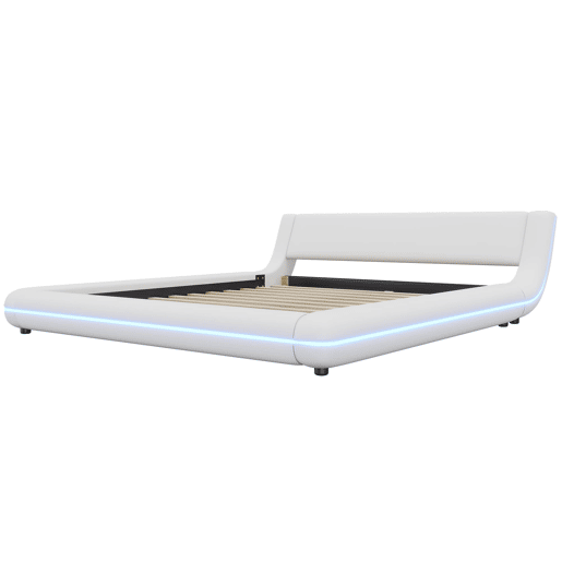 Cama baixa 160x200 cm - PU, LED ambiente, design moderno - Branco