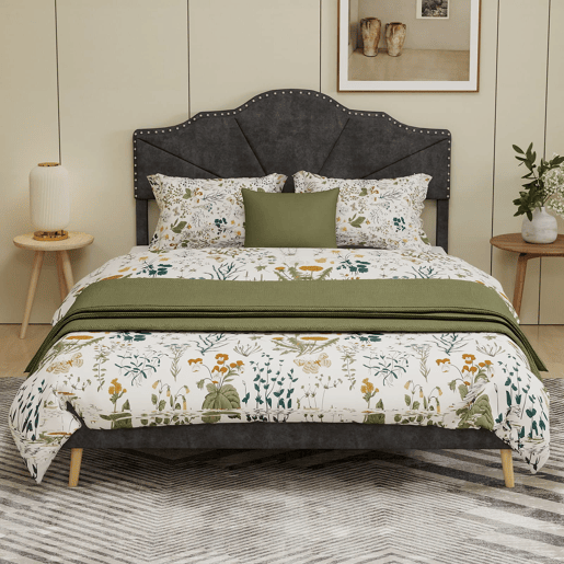 Cama minimalista 160x200 - cabeceira suave e confortável, base baixa multifuncional - cinzenta