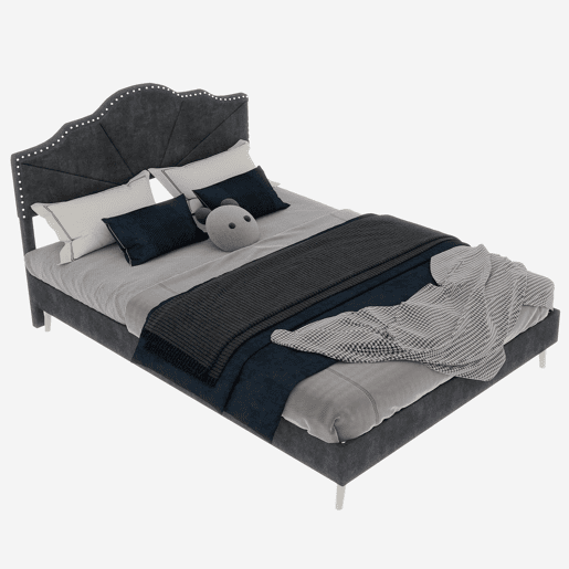 Cama minimalista 160x200 - cabeceira suave e confortável, base baixa multifuncional - cinzenta