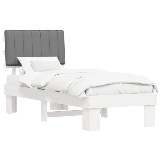 Estrutura de cama de solteiro simple com Cabeceira Estofada Cinzento-claro