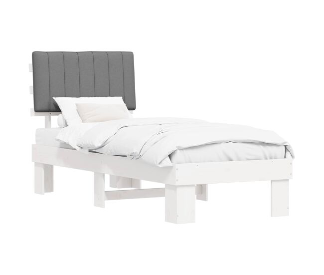 Estructura de cama simple para adultos con cabecera - tapizada gris claro 75 x 190 cm