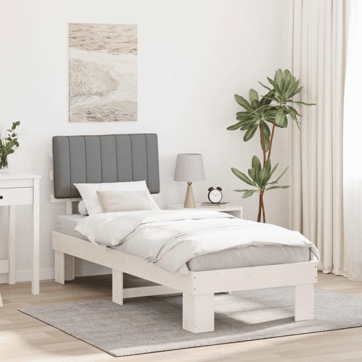 Estrutura de cama de solteiro simple com Cabeceira Estofada Cinzento-claro