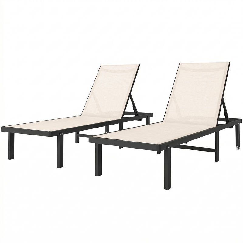 Outsunny pack de 2 tumbonas de jardín exterior, tumbonas reclinables con ruedas, respaldo ajustable de 4 niveles, estructura de aluminio y tela textilene, resistentes, para playa, piscina, beige