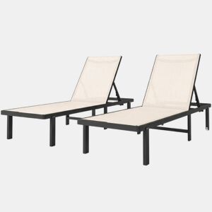 Outsunny Conjunto de 2 Espreguiçadeiras de Jardim, Espreguiçadeiras Reclináveis com Rodas, Encosto Ajustável com 4 Níveis, Estrutura de Alumínio e Tecido Textilene, Resistentes, para Praia e Piscina, Bege