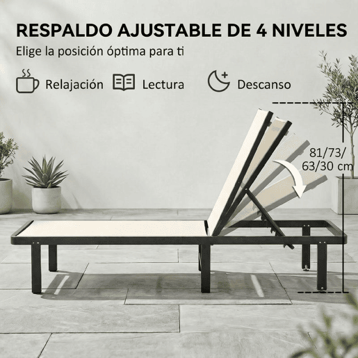 Outsunny Conjunto de 2 Espreguiçadeiras de Jardim, Espreguiçadeiras Reclináveis com Rodas, Encosto Ajustável com 4 Níveis, Estrutura de Alumínio e Tecido Textilene, Resistentes, para Praia e Piscina, Bege