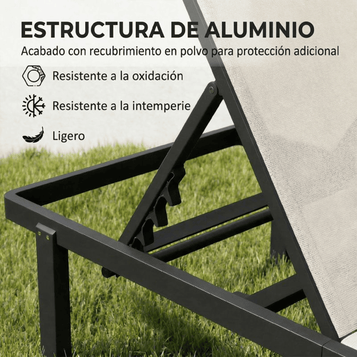 Outsunny Conjunto de 2 Espreguiçadeiras de Jardim, Espreguiçadeiras Reclináveis com Rodas, Encosto Ajustável com 4 Níveis, Estrutura de Alumínio e Tecido Textilene, Resistentes, para Praia e Piscina, Bege