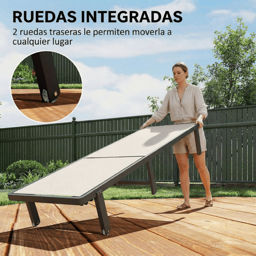 Outsunny Conjunto de 2 Espreguiçadeiras de Jardim, Espreguiçadeiras Reclináveis com Rodas, Encosto Ajustável com 4 Níveis, Estrutura de Alumínio e Tecido Textilene, Resistentes, para Praia e Piscina, Bege