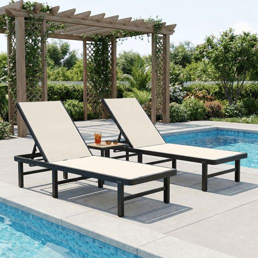 Outsunny Conjunto de 2 Espreguiçadeiras de Jardim, Espreguiçadeiras Reclináveis com Rodas, Encosto Ajustável com 4 Níveis, Estrutura de Alumínio e Tecido Textilene, Resistentes, para Praia e Piscina, Bege