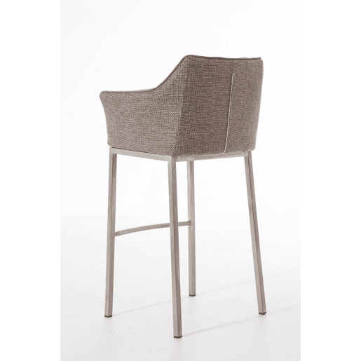 Banqueta alta para bar com costura quadrada assento em tecido marrom claro e 4 pés estáveis u200Bu200Bem aço inoxidável. 10_0004725