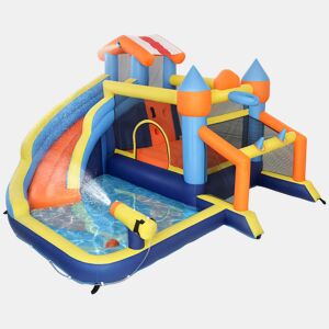 AIYAPLAY Castelo Insuflável Aquático 8 em 1 com Soprador 550W para Crianças u2013 Tobogã Extra Longo SecoMolhado, Zona de Saltos, Escalada, Piscina, Baliza, Cesto u2013 Para Exterior e Interior 350x325x210 cm