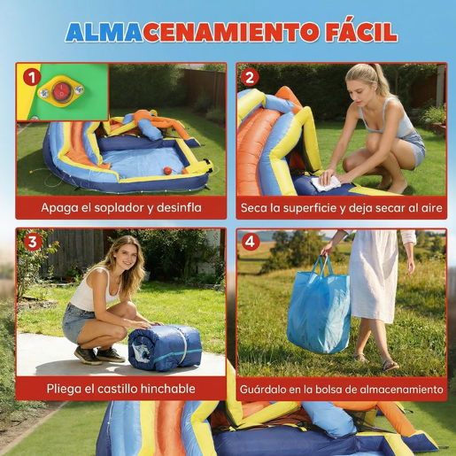 AIYAPLAY Castelo Insuflável Aquático 8 em 1 com Soprador 550W para Crianças u2013 Tobogã Extra Longo SecoMolhado, Zona de Saltos, Escalada, Piscina, Baliza, Cesto u2013 Para Exterior e Interior 350x325x210 cm
