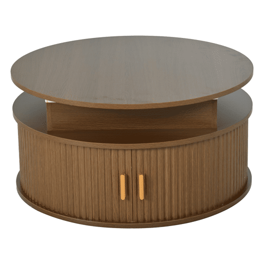 Mesa de centro elevável 75x75x52 cm - LED redonda com arrumação oculta - nogueira Mesa de centro elevável 75x75x52 cm - LED redonda com arrumação oculta - nogueira