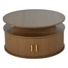 Mesa de centro elevável 75x75x52 cm - LED redonda com arrumação oculta - nogueira