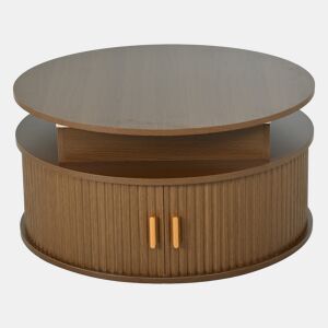 Mesa de centro elevável 75x75x52 cm - LED redonda com arrumação oculta - nogueira