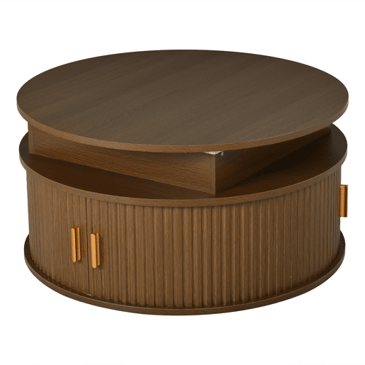 Mesa de centro elevável 75x75x52 cm - LED redonda com arrumação oculta - nogueira Mesa de centro elevável 75x75x52 cm - LED redonda com arrumação oculta - nogueira