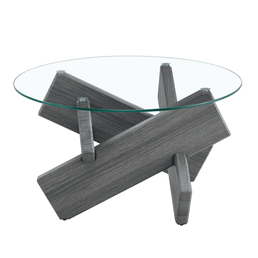 Mesa de centro redonda 79 cm - pernas cruzadas cinza, vidro temperado - CinzaTransparente