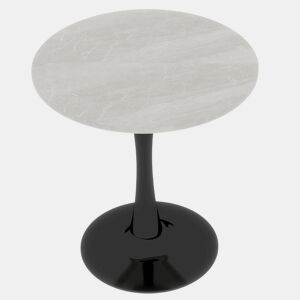 Mesa de centro 70 cm - estilo moderno de meados do século, tampo redondo em mármore - PretoBranco