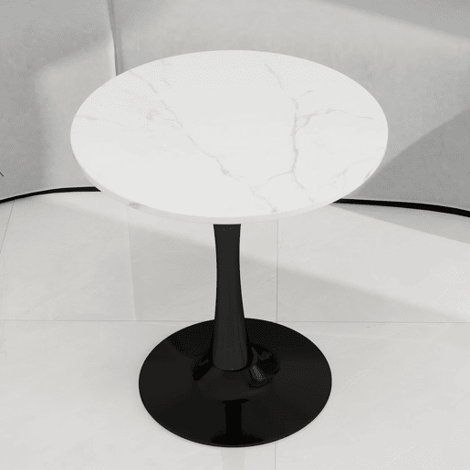 Mesa de centro 70 cm - estilo moderno mid-century, redonda, mármore branco - preto e branco