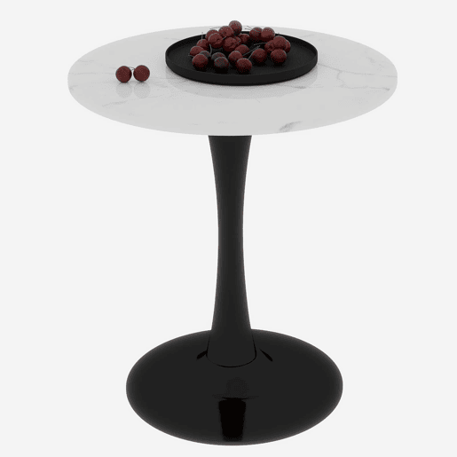 Mesa de centro 70 cm - estilo moderno mid-century, redonda, mármore branco - preto e branco
