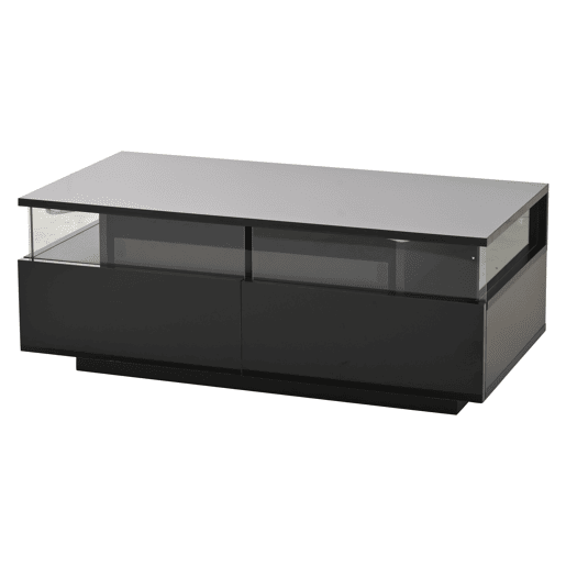 Mesa de centro 90 * 45 * 35,5 cm - Mesa de centro com tabuleiro, 2 gavetas, mesa de apoio em vidro temperado com luz LED - Preto