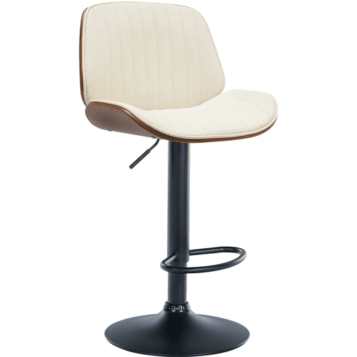 Banqueta de bar de design moderno com costura vertical em madeira de nogueira PVC creme e metal preto 10_0005295
