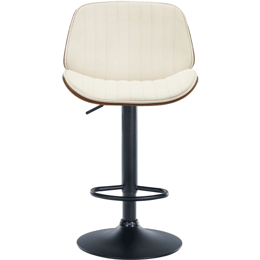 Banqueta de bar de design moderno com costura vertical em madeira de nogueira PVC creme e metal preto 10_0005295
