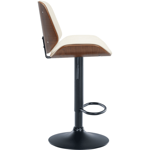Banqueta de bar de design moderno com costura vertical em madeira de nogueira PVC creme e metal preto 10_0005295