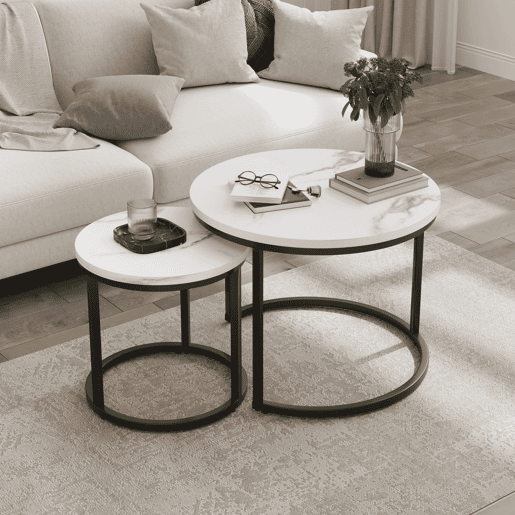Mesa de centro 2 peças 60 cm - redonda, metálica, moderna, encaixável - branca